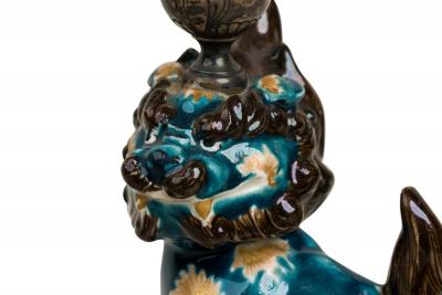 Pair of Chinese Style Decorative Porcelain Foo Dog Candlesticks