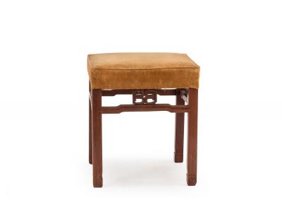 Pair of Chinese Teak and Velvet Benches