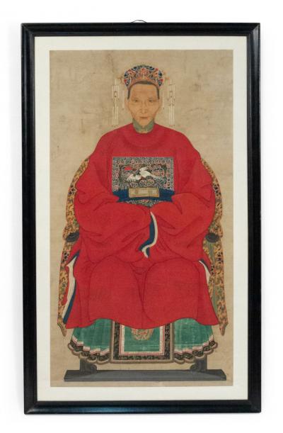 Pair of Chinese Watercolor Scrolls of Ancestor Portraits