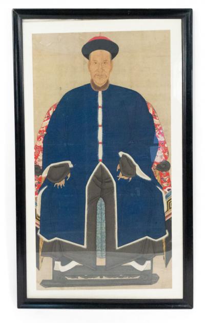 Pair of Chinese Watercolor Scrolls of Ancestor Portraits