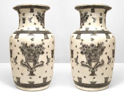 Pair of Chinese White and Black Porcelain Urns