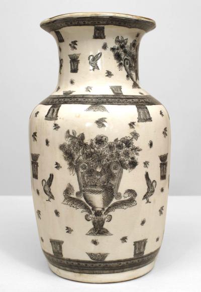 Pair of Chinese White and Black Porcelain Urns