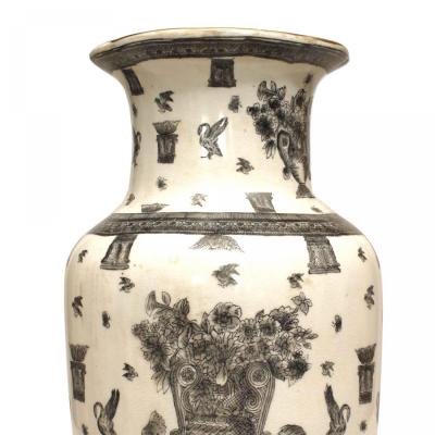 Pair of Chinese White and Black Porcelain Urns
