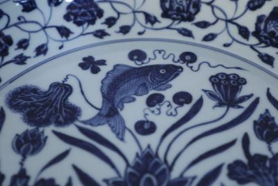 Pair of Chinese White and Blue Fish Decorative Plates