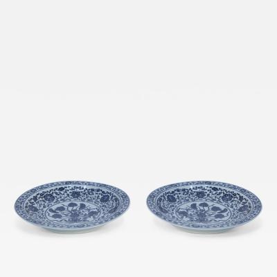 Pair of Chinese White and Blue Floral Decorative Plates