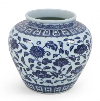 Pair of Chinese White and Blue Floral Porcelain Pots