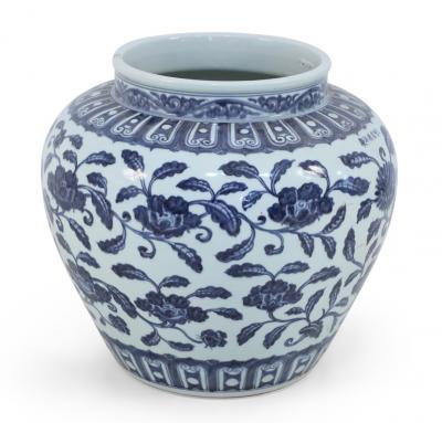 Pair of Chinese White and Blue Floral Porcelain Pots