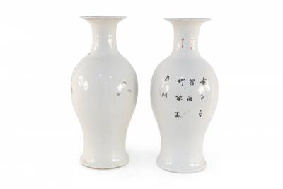 Pair of Chinese White and Cherry Blossom Branch Porcelain Urns