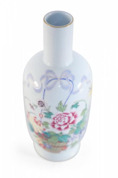 Pair of Chinese White and Floral Patterned Porcelain Mallet Vases