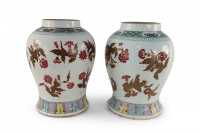 Pair of Chinese White and Umber Floral Design Porcelain Vases