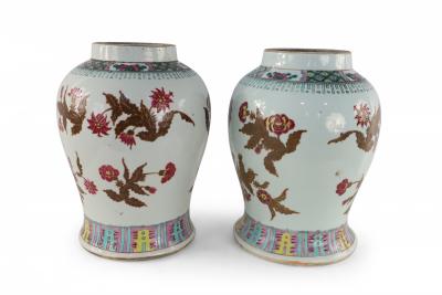 Pair of Chinese White and Umber Floral Design Porcelain Vases