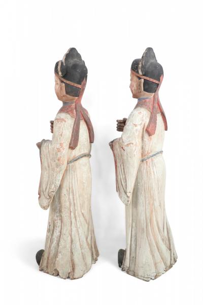 Pair of Chinese Wooden Civil Officer Statues