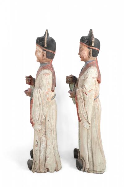 Pair of Chinese Wooden Civil Officer Statues