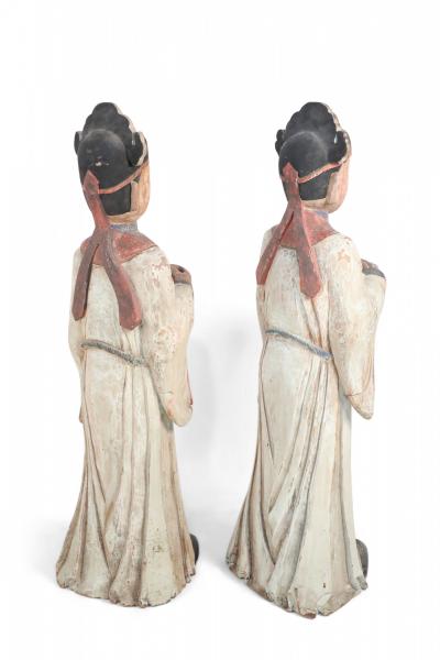 Pair of Chinese Wooden Civil Officer Statues