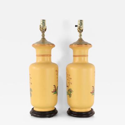 Pair of Chinese Yellow Balancing Scene Table Lamps