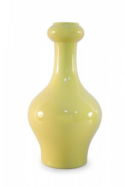 Pair of Chinese Yellow Garlic Mouthed Porcelain Vases