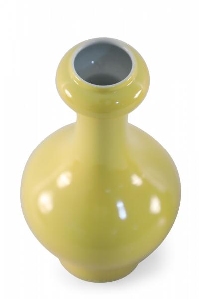 Pair of Chinese Yellow Garlic Mouthed Porcelain Vases