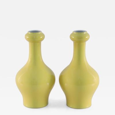Pair of Chinese Yellow Garlic Mouthed Porcelain Vases