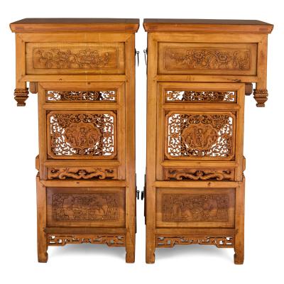 Pair of Chinese carved hardwood and metal pedestals