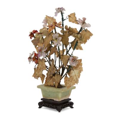 Pair of Chinese hardstone and jade flower models