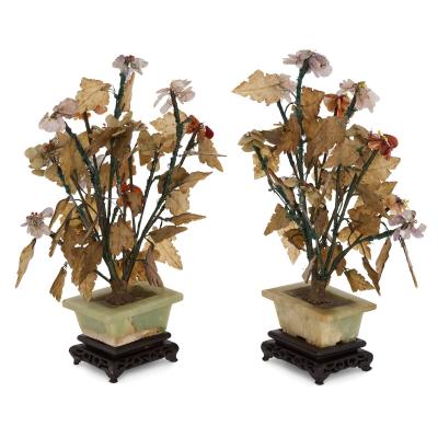 Pair of Chinese hardstone and jade flower models
