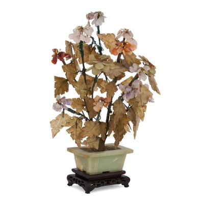 Pair of Chinese hardstone and jade flower models