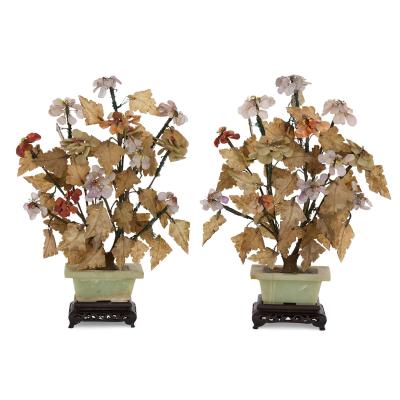 Pair of Chinese hardstone and jade flower models