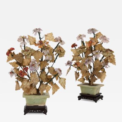 Pair of Chinese hardstone and jade flower models