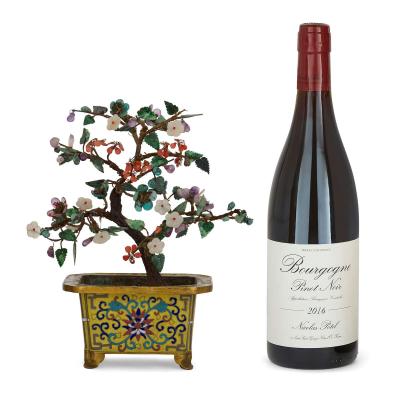 Pair of Chinese hardstone jade and cloisonn enamel flower tree models