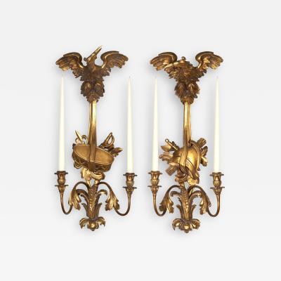 Pair of Chippendale Style Giltwood Wall Lights or Sconces mid 19th Century