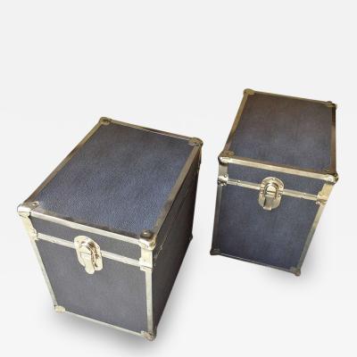 Pair of Chrome Faux Shagreen End Table Trunks