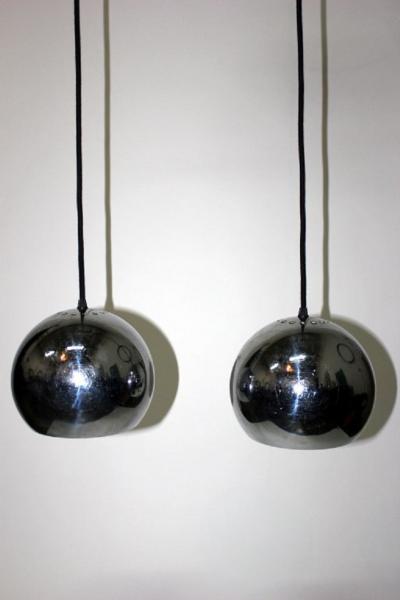 Pair of Chrome Globe Pendant Lights