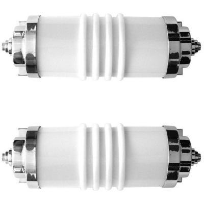 Pair of Chrome Streamline Art Deco Sconces w Molded Glass Tubular Inserts