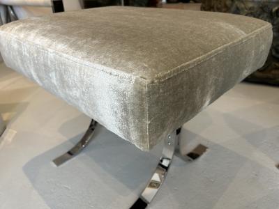 Pair of Chromed Steel Velvet Ottomans