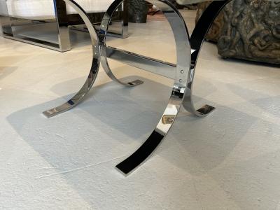 Pair of Chromed Steel Velvet Ottomans