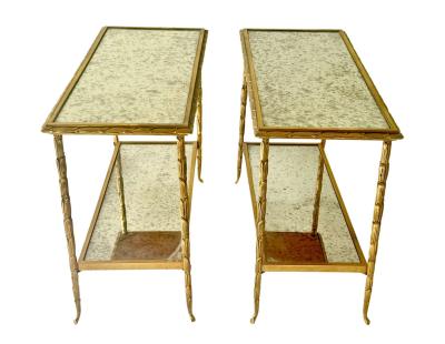 Pair of Circa 1940 Bagues Palmier Bronze Dore Side Tables