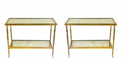 Pair of Circa 1940 Bagues Palmier Bronze Dore Side Tables