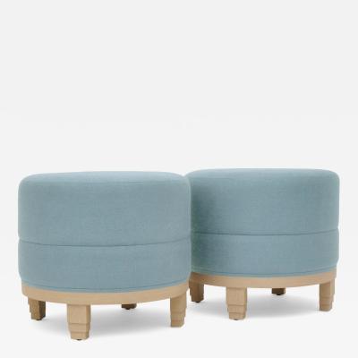 Pair of Circular Art Deco Style Upholstered Stools