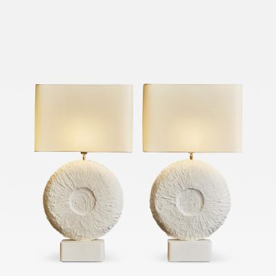 Pair of Circular Plaster Table Lamps