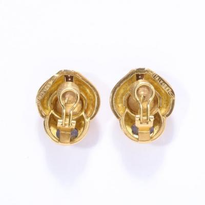 Pair of Citrine Iolite Diamond and 18k Yellow Gold Earrings