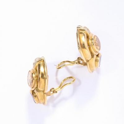 Pair of Citrine Iolite Diamond and 18k Yellow Gold Earrings