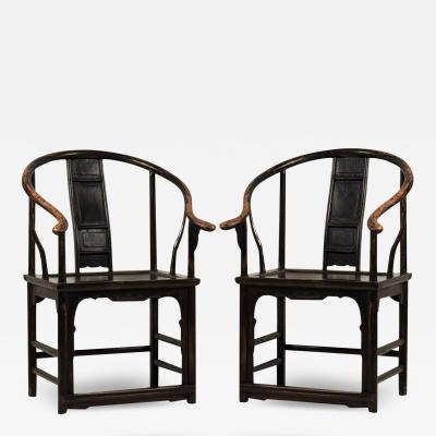 Pair of Classic Early 20th Century Chinese Horseshoe Side Chairs