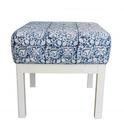Pair of Classic Low Stools in Hand Block Printed Fabric by Ralph Lauren