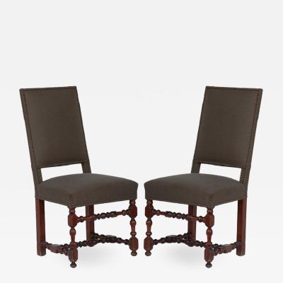 Pair of Classic Turned Wood Louis XIII Style Side Chairs