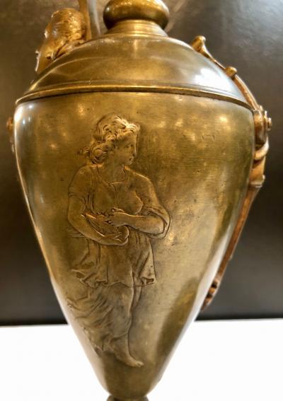 Pair of Classical Figural Bronze Neoclassical Ewers 19th Century