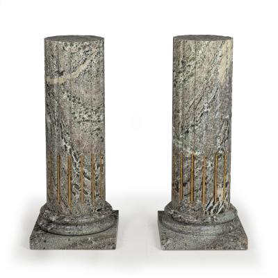 Pair of Classical Solid Marble Stop Fluted Columns Pedestals