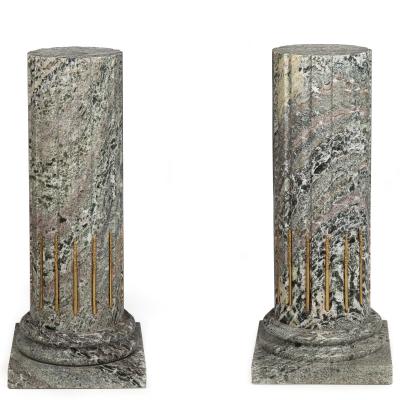 Pair of Classical Solid Marble Stop Fluted Columns Pedestals