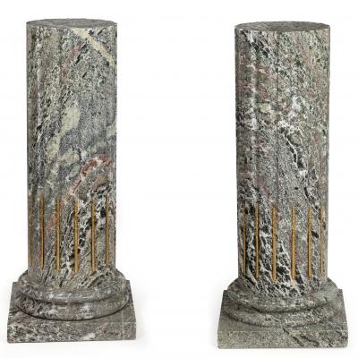 Pair of Classical Solid Marble Stop Fluted Columns Pedestals
