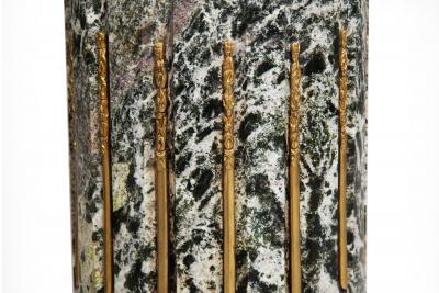 Pair of Classical Solid Marble Stop Fluted Columns Pedestals