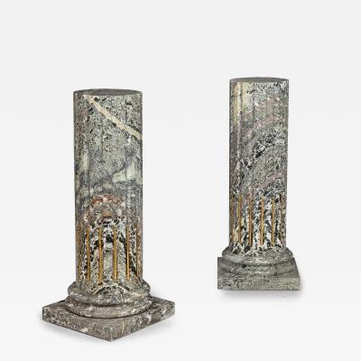 Pair of Classical Solid Marble Stop Fluted Columns Pedestals